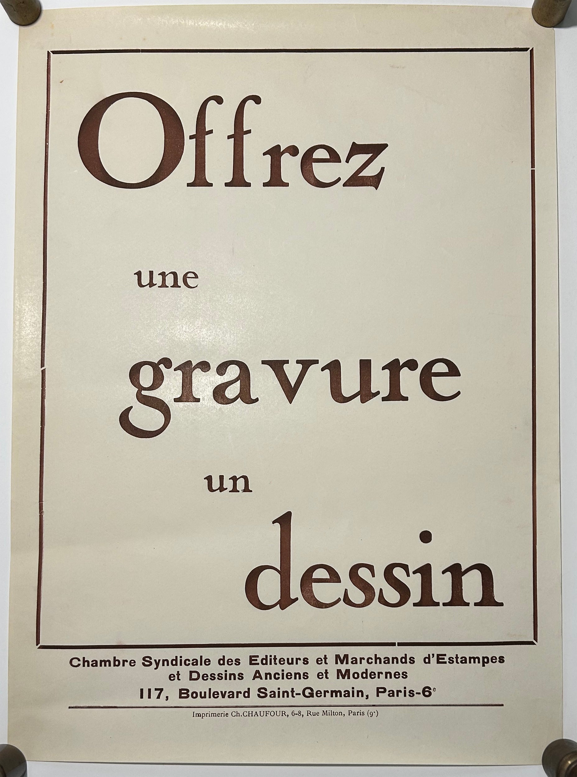 Affiche pour la Chambre Syndicale des Editeurs et Marchands d'Estampes et Dessins Anciens et Modernes.