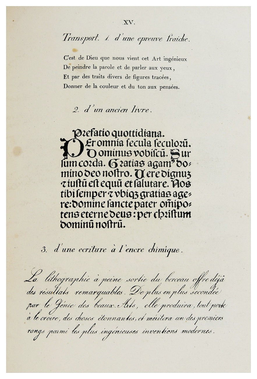 COLLECTION de plusieurs essais en DESSINS ET GRAVURES pour servir de Supplément à l’Instruction pratique DE LA LITHOGRAPHIE par Aloys Senefelder.[s. l.] 1819 [s. n.].