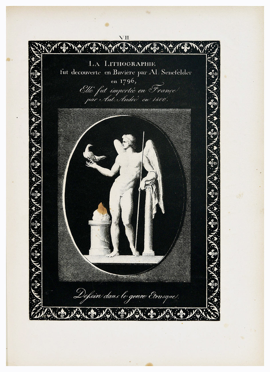 COLLECTION de plusieurs essais en DESSINS ET GRAVURES pour servir de Supplément à l’Instruction pratique DE LA LITHOGRAPHIE par Aloys Senefelder.[s. l.] 1819 [s. n.].