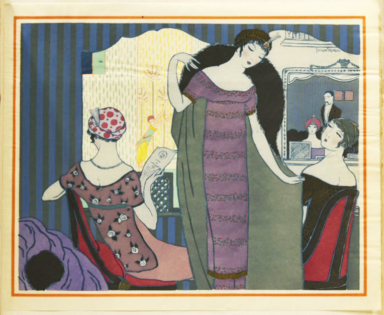 [Trois femmes dans leur loge au théâtre]. Les Choses de Paul Poiret vues par Georges Lepape. 1911.