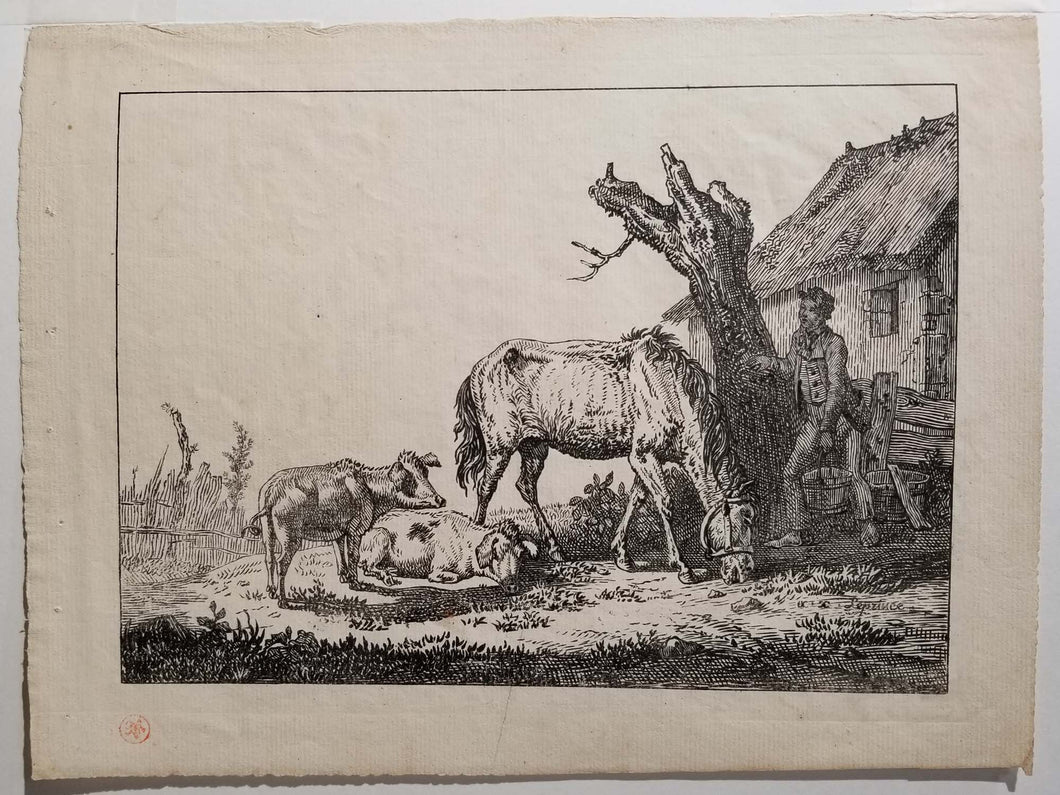 [Garçon de ferme apportant de l'eau à son bétail].  c.1820.