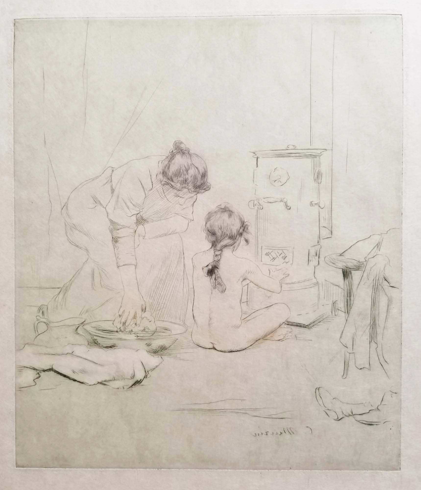 [La toilette devant le poêle].