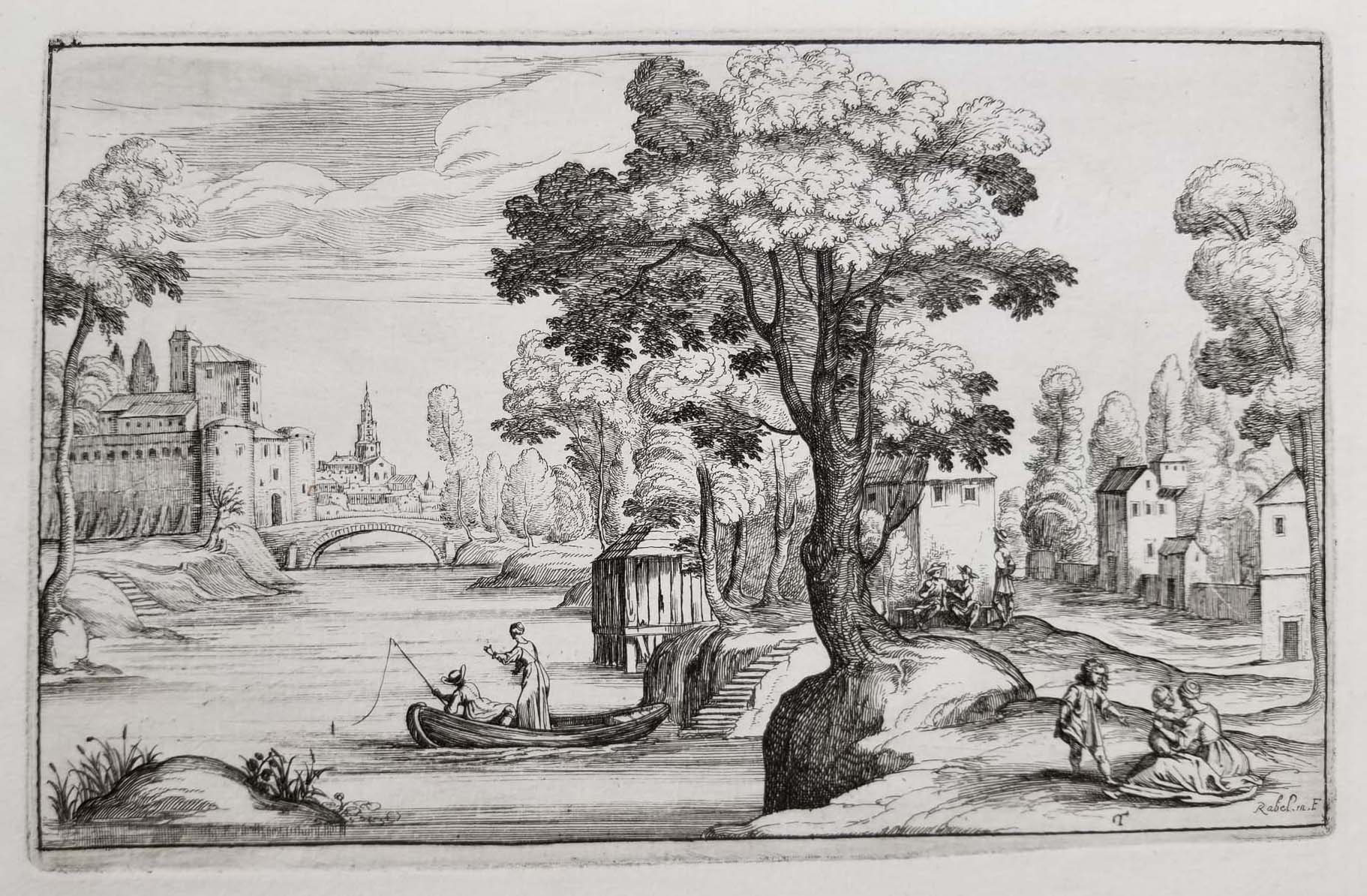 [Paysage à la barque, une ville dans le lointain].