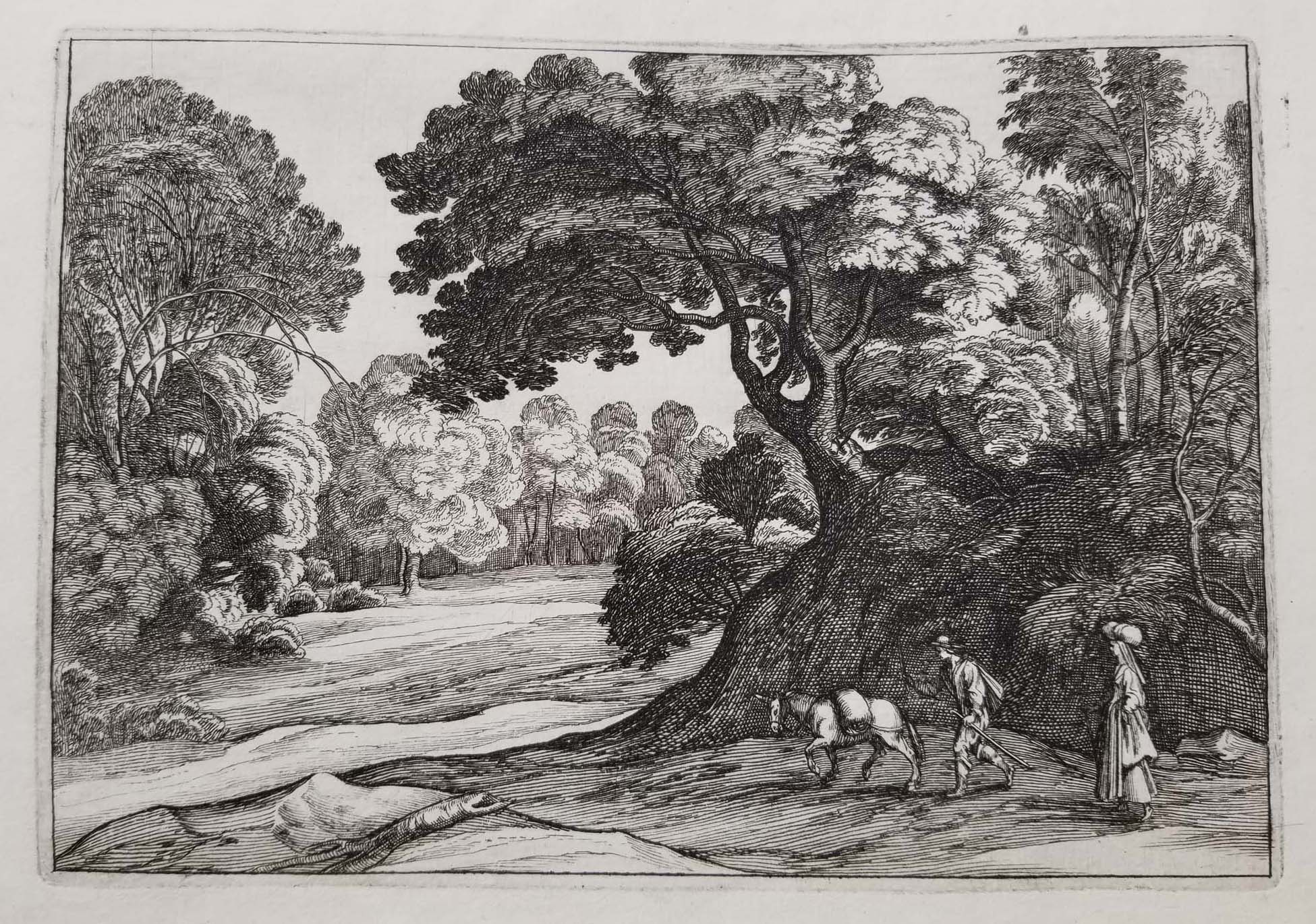 [Paysage, deux paysans menant leur âne].