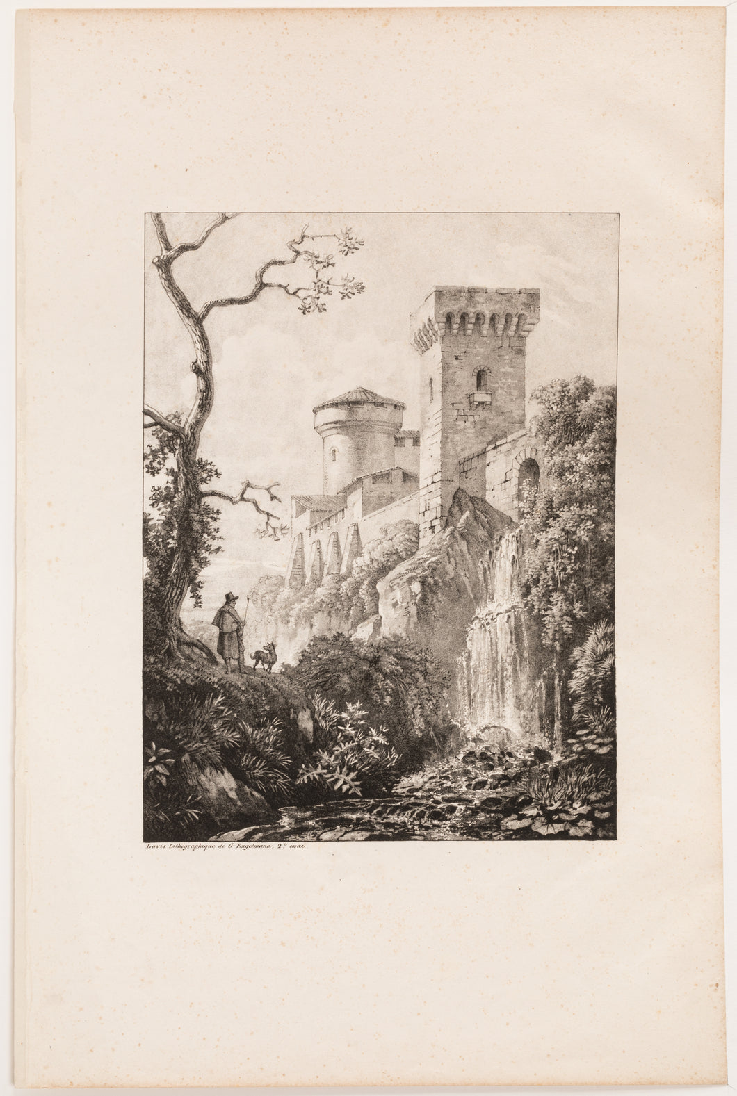 Chute d'eau au pied d'une tour. 1819.