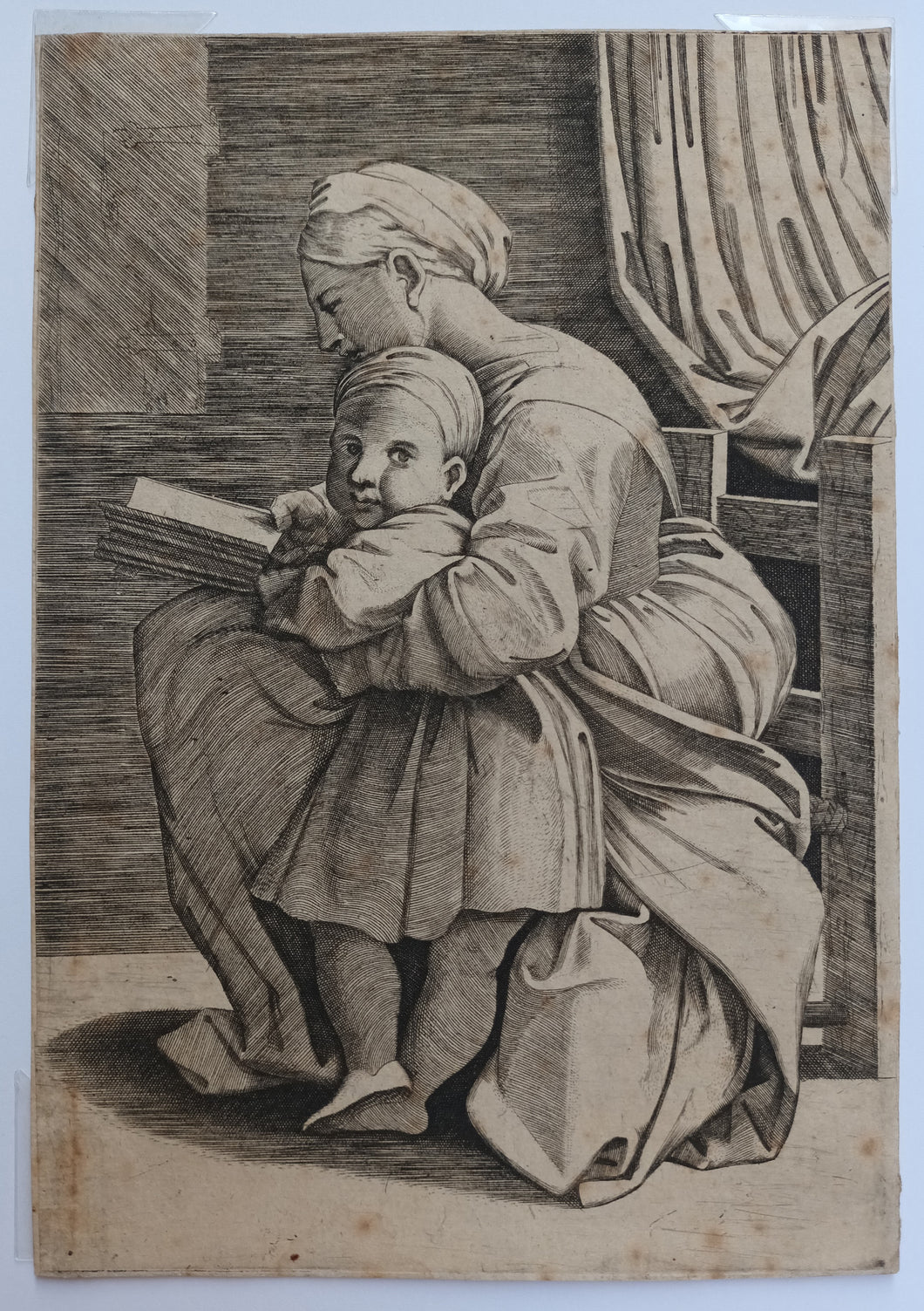 La Vierge lisant accompagnée de l'Enfant Jésus.