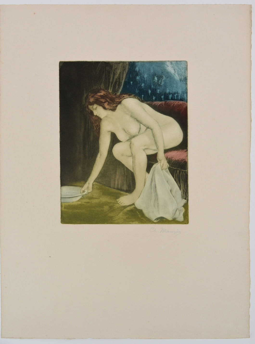 [Femme nue à sa toilette, assise sur un sofa].