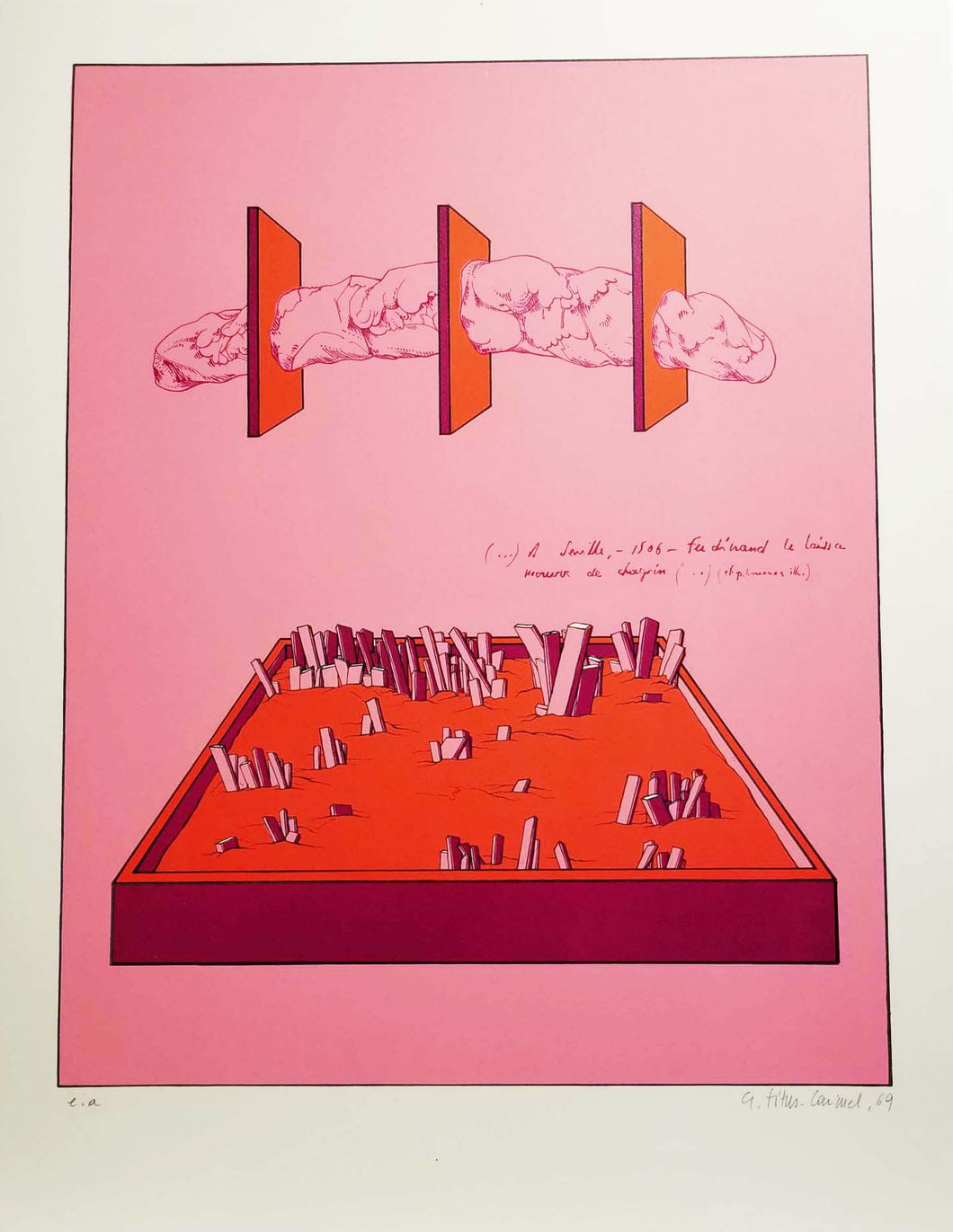 La découverte de l'Amérique III. (Planche rose, rouge et violette). 1969.