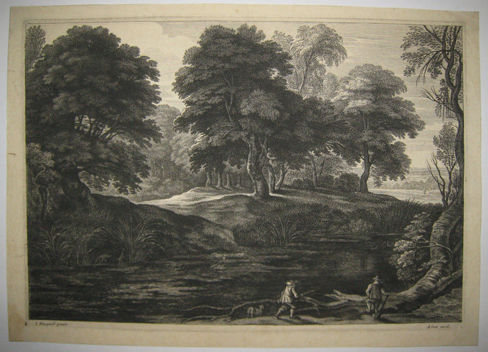 [Paysage avec deux chasseurs au bord d'une rivière]. 