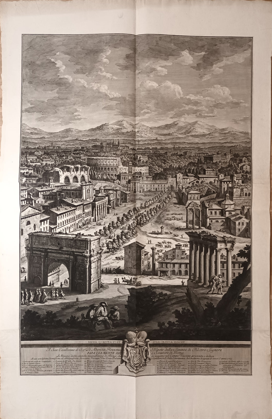 Quatre vues monumentales de Rome : Campo Vaccino ; Pont et Château Saint Ange ; Saint Paul et le Mont Aventin ; basilique Sainte-Marie-Majeure. 1765-1771.