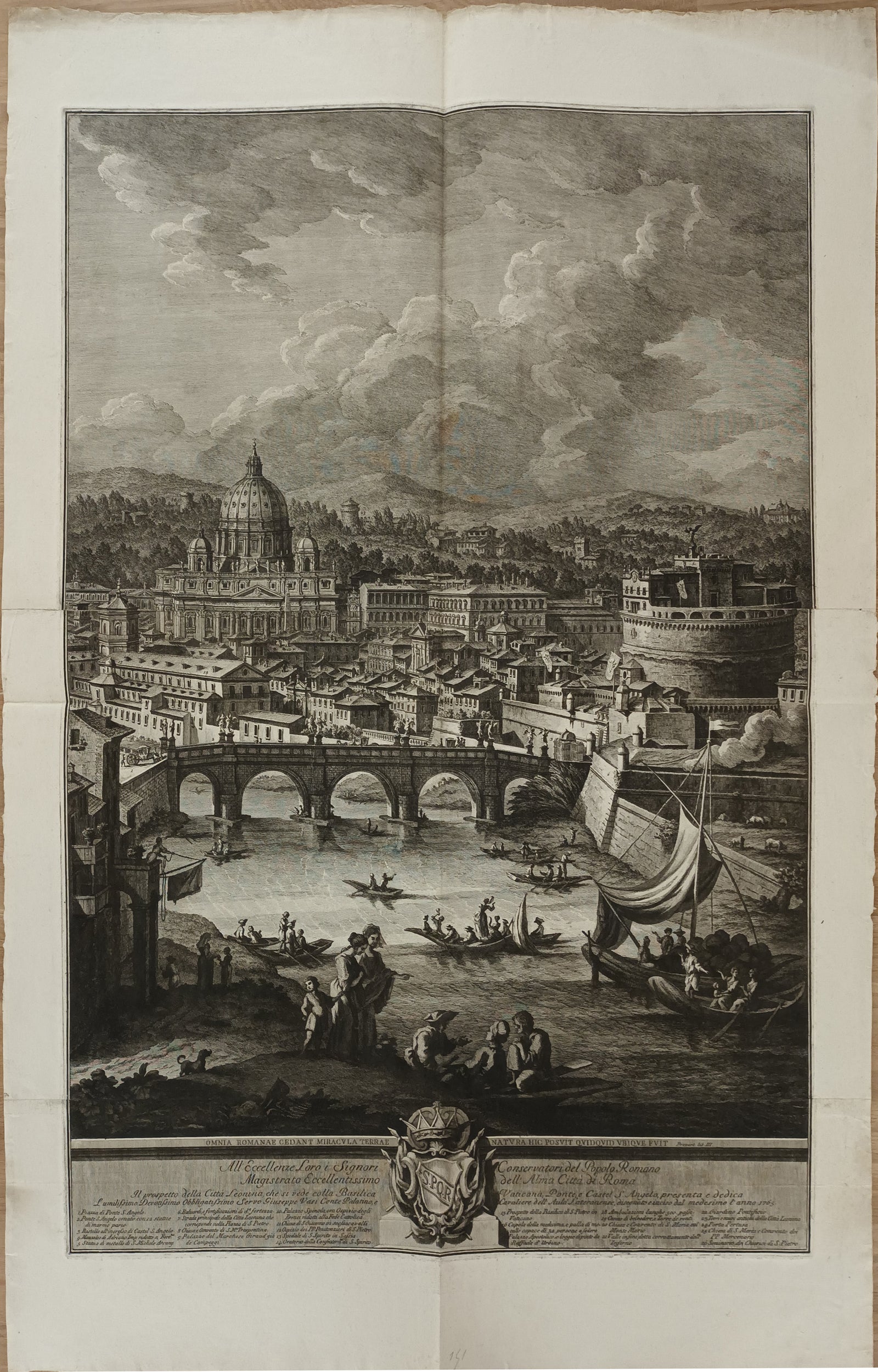 Quatre vues monumentales de Rome : Campo Vaccino ; Pont et Château Saint Ange ; Saint Paul et le Mont Aventin ; basilique Sainte-Marie-Majeure. 1765-1771.