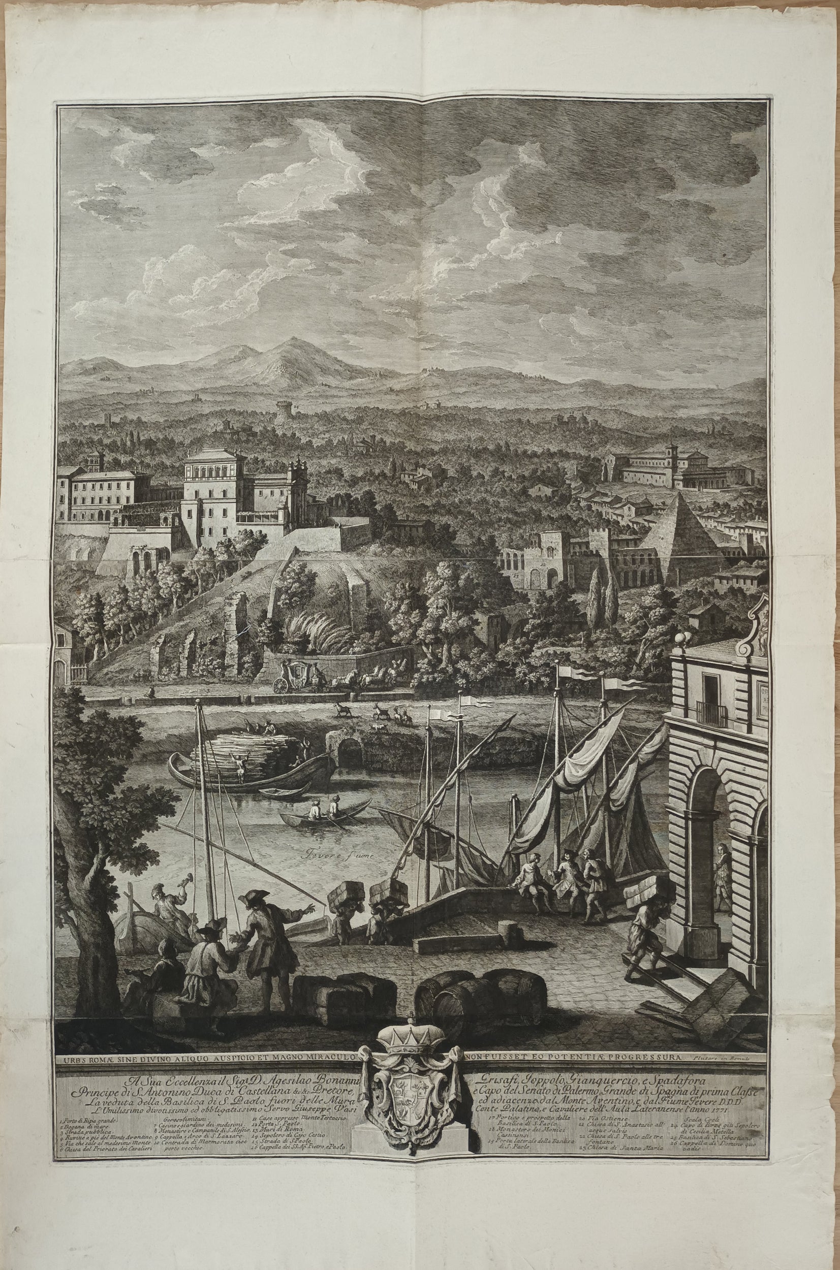 Quatre vues monumentales de Rome : Campo Vaccino ; Pont et Château Saint Ange ; Saint Paul et le Mont Aventin ; basilique Sainte-Marie-Majeure. 1765-1771.