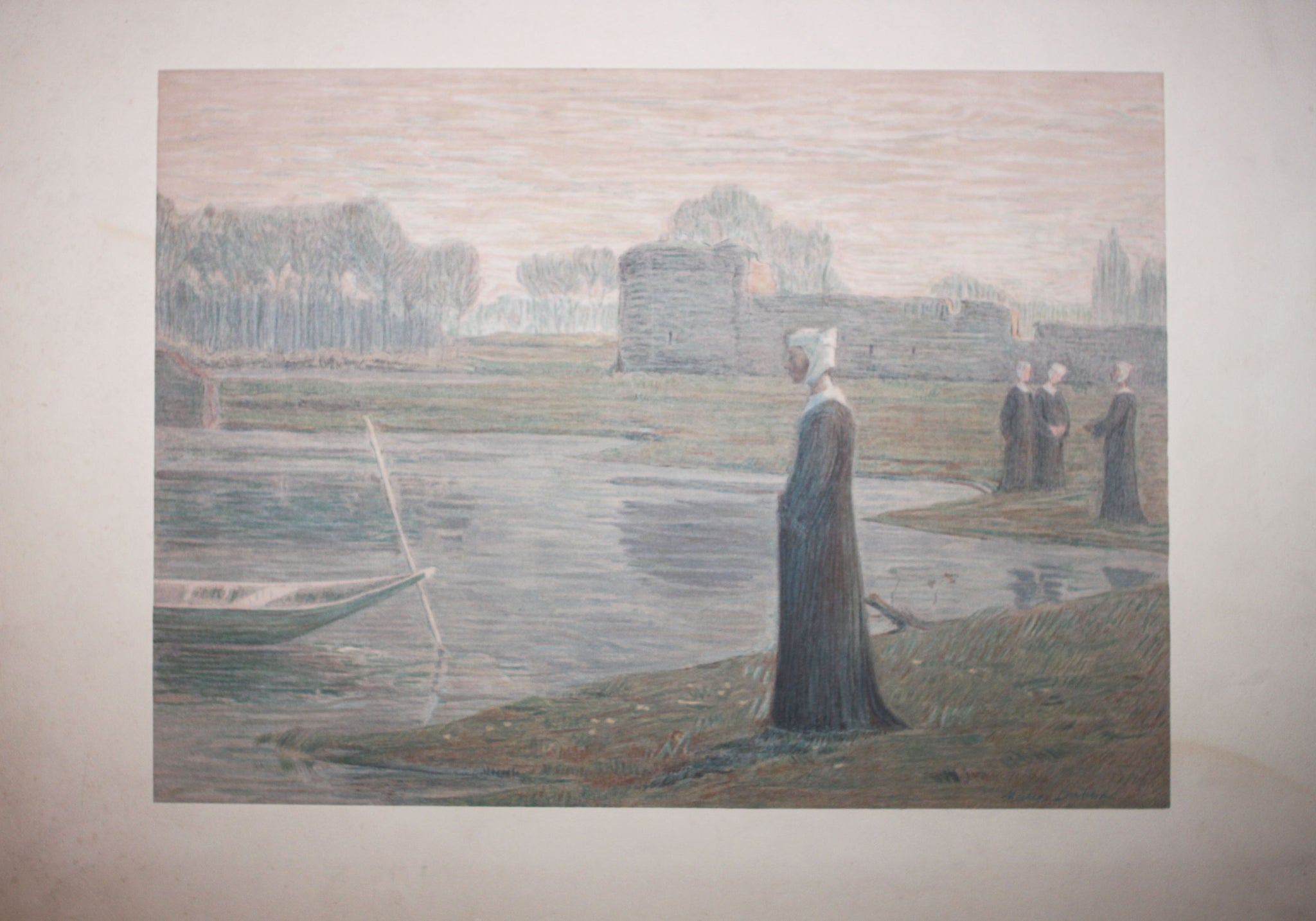 [Femmes méditant au bord d'un lac]. 