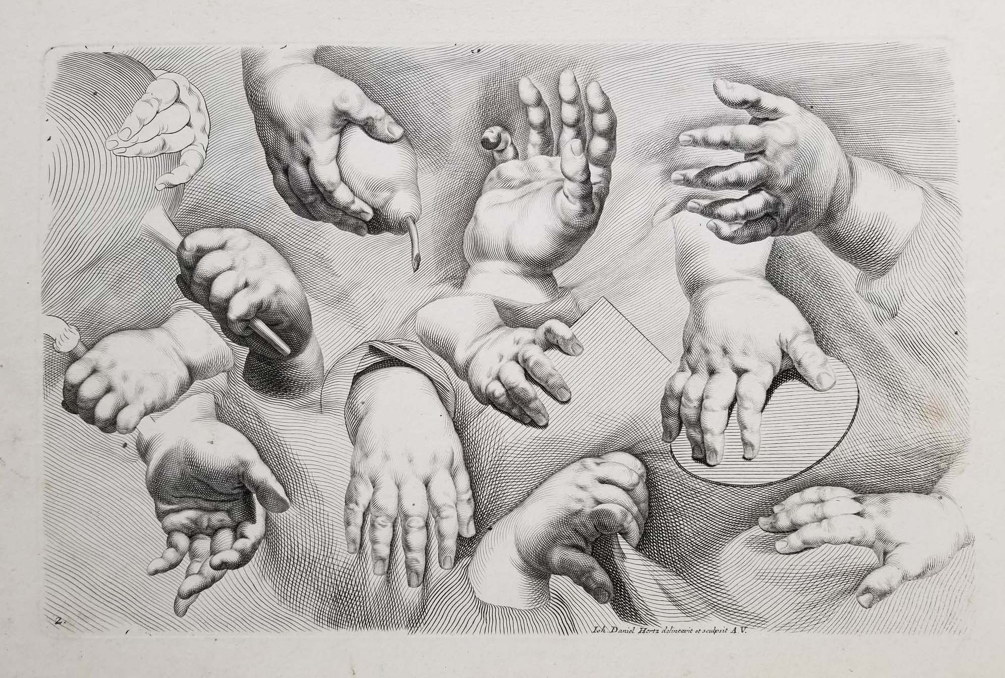 [Etudes de mains]. Naturae artis studio felicite representate pars II. Exhibens varice figurae manus a pueris ad fenes.  c.1720-1730.