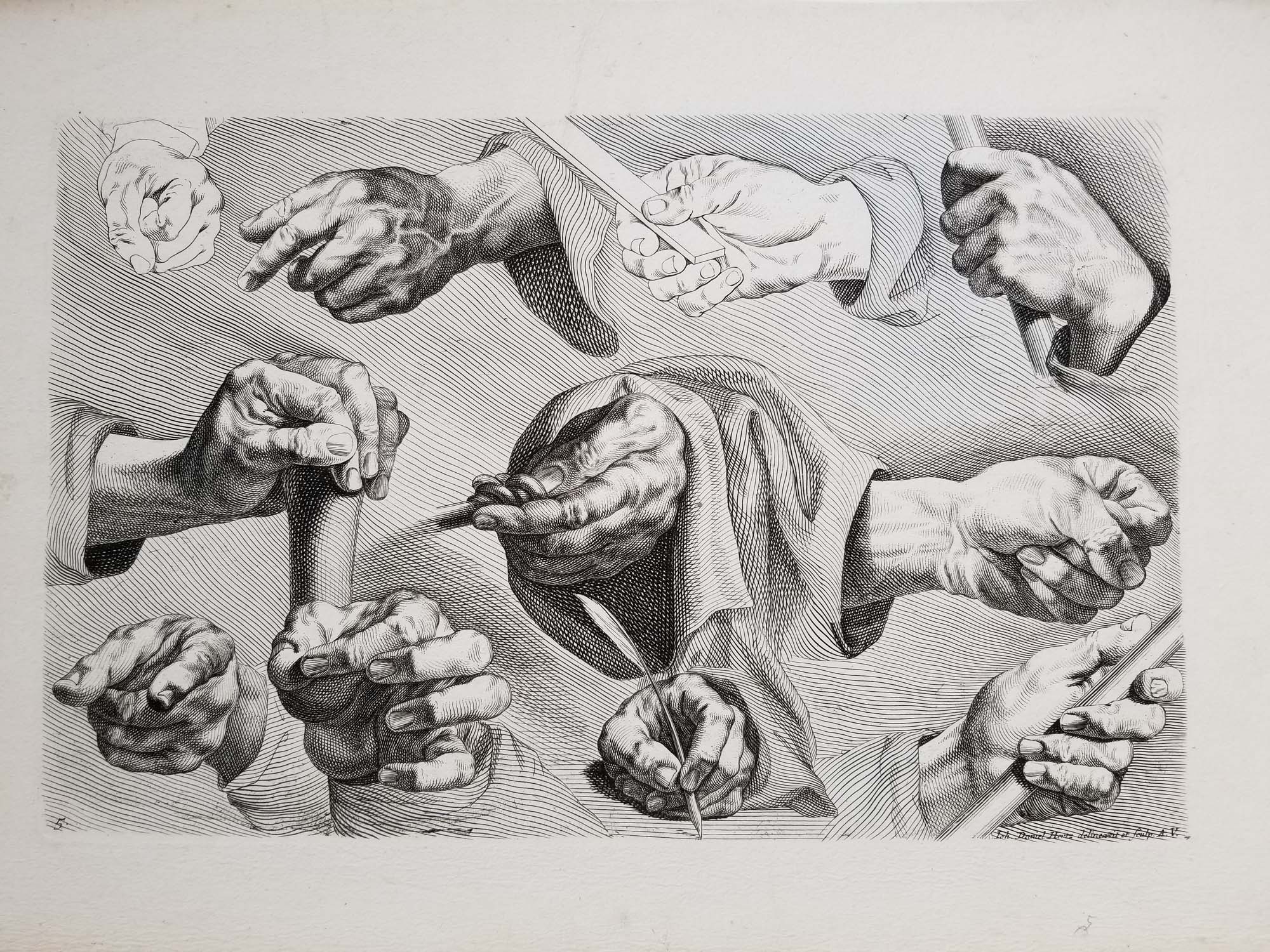 [Etudes de mains]. Naturae artis studio felicite representate pars II. Exhibens varice figurae manus a pueris ad fenes.  c.1720-1730.