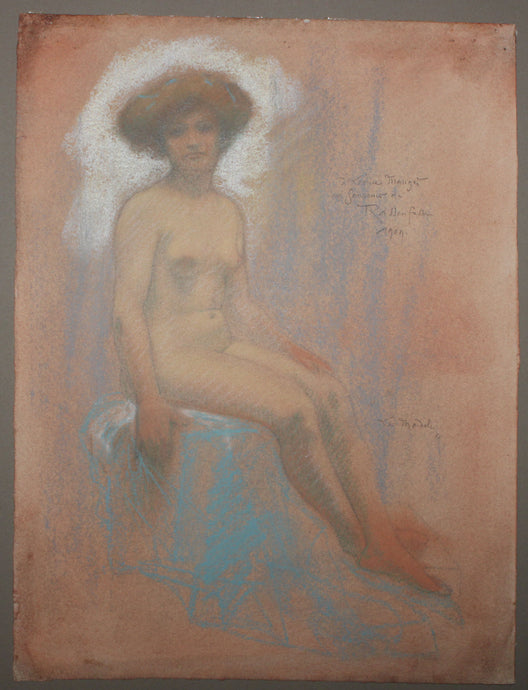 Le modèle. (Femme dénudée, assise sur une chaise). 