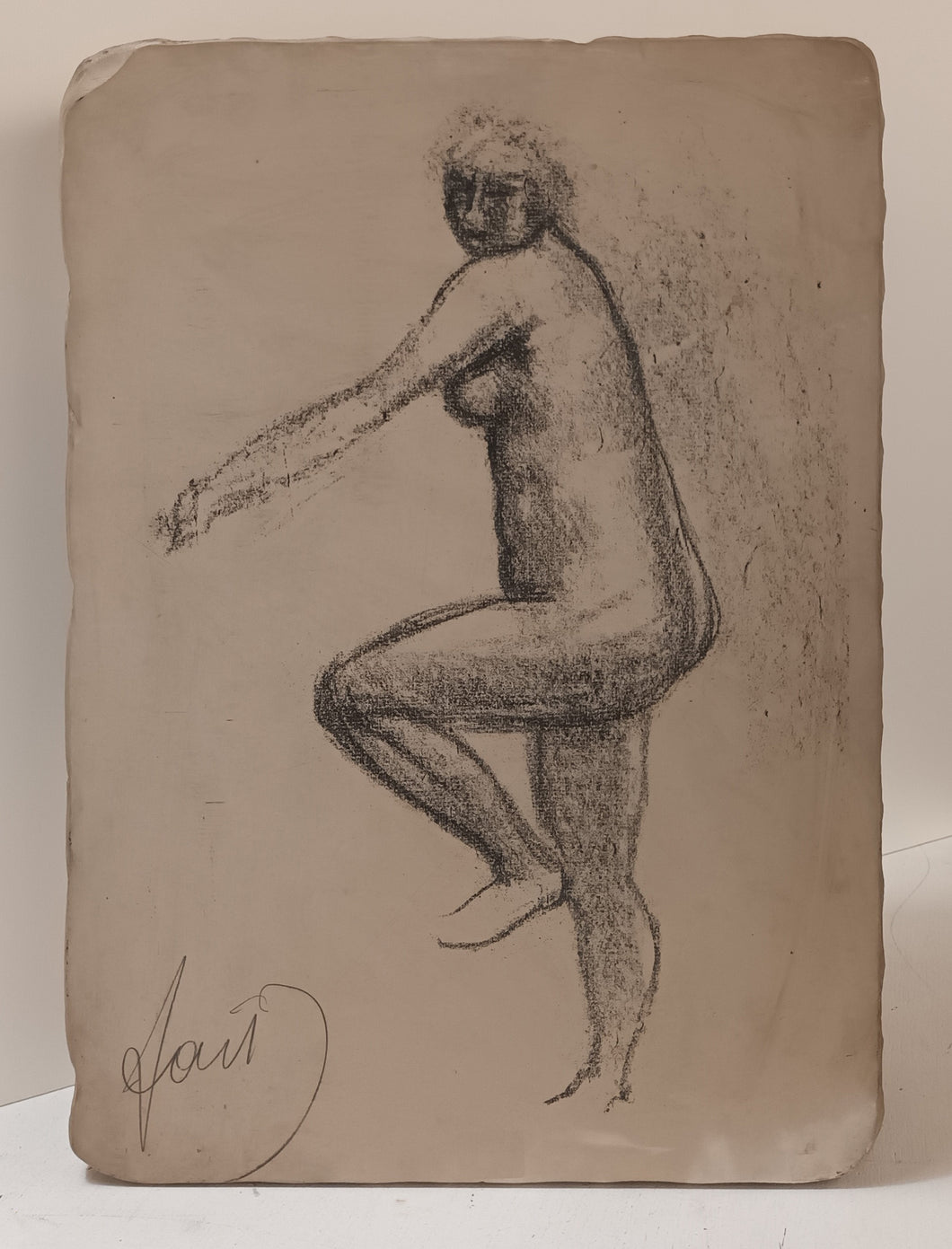 Nu debout, de profil, appuyé sur une jambe, le bras droit en avant. 1929.