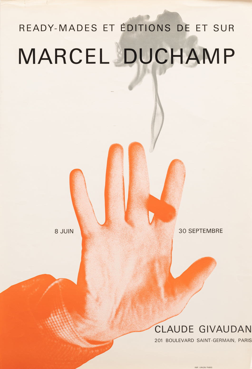 Ready-mades et Editions de et sur Marcel Duchamp. Affiche d'Exposition pour la Galerie Claude Givaudan à Paris.  1967.