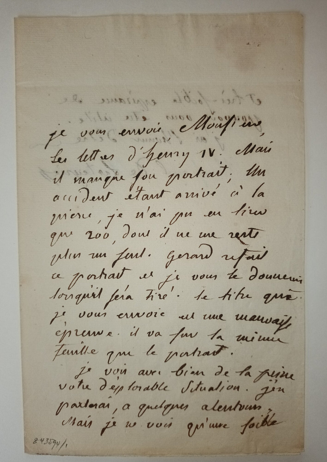 Lettre autographe. Vers 1816.