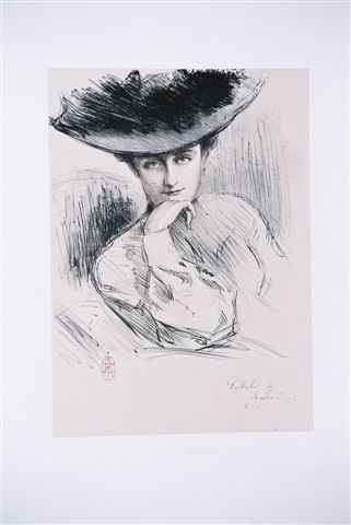 Portrait d'une élégante au chapeau.