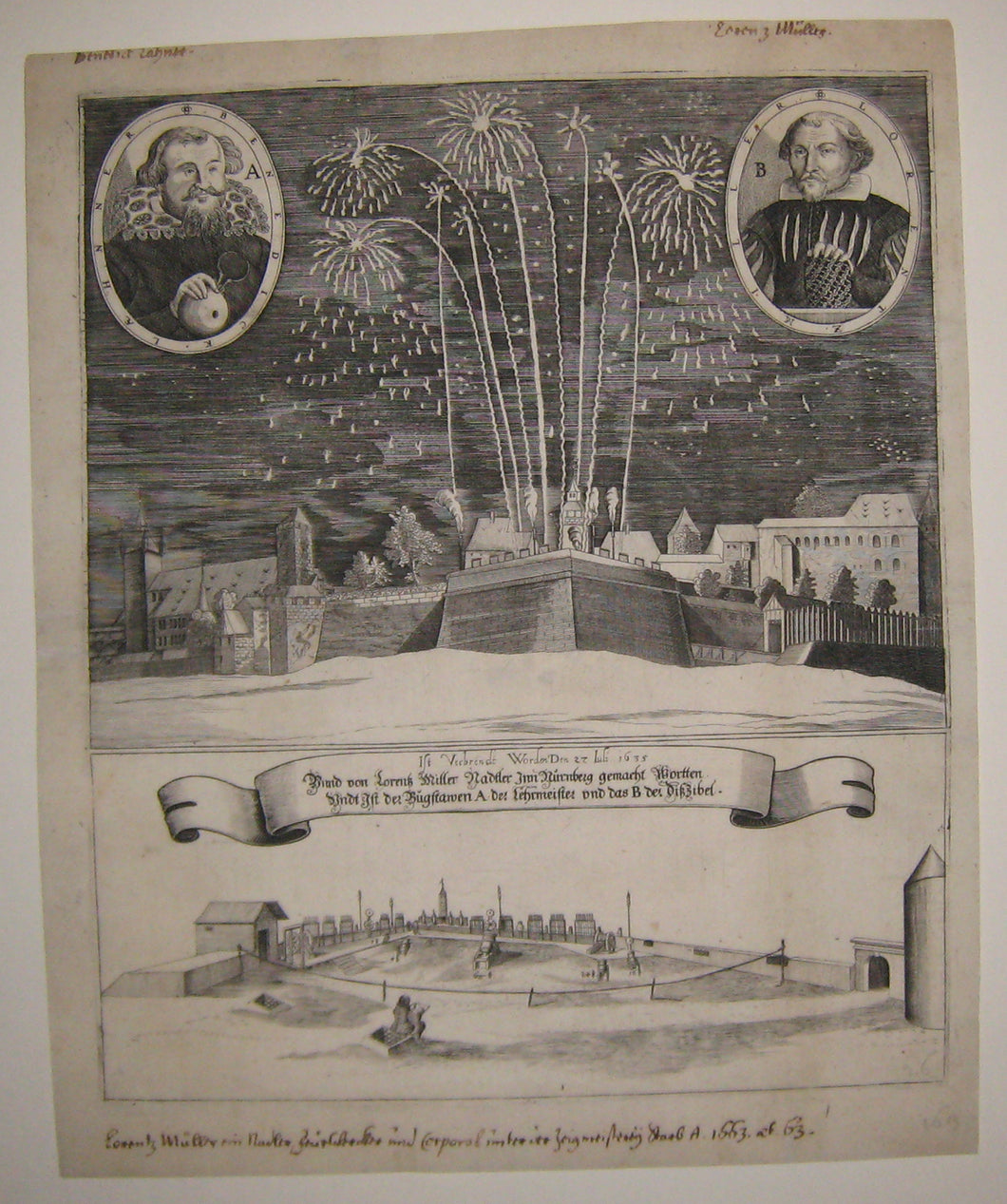 [Feu d'artifice tiré sur les remparts de Nüremberg la nuit du 22 juillet 1635].