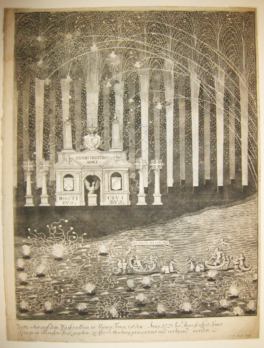 [Feu d'artifice, tiré à Berlin dans le Parc de Charlottenburg, en Juin 1728 en l'Honneur de Frederick August II de Pologne]. 