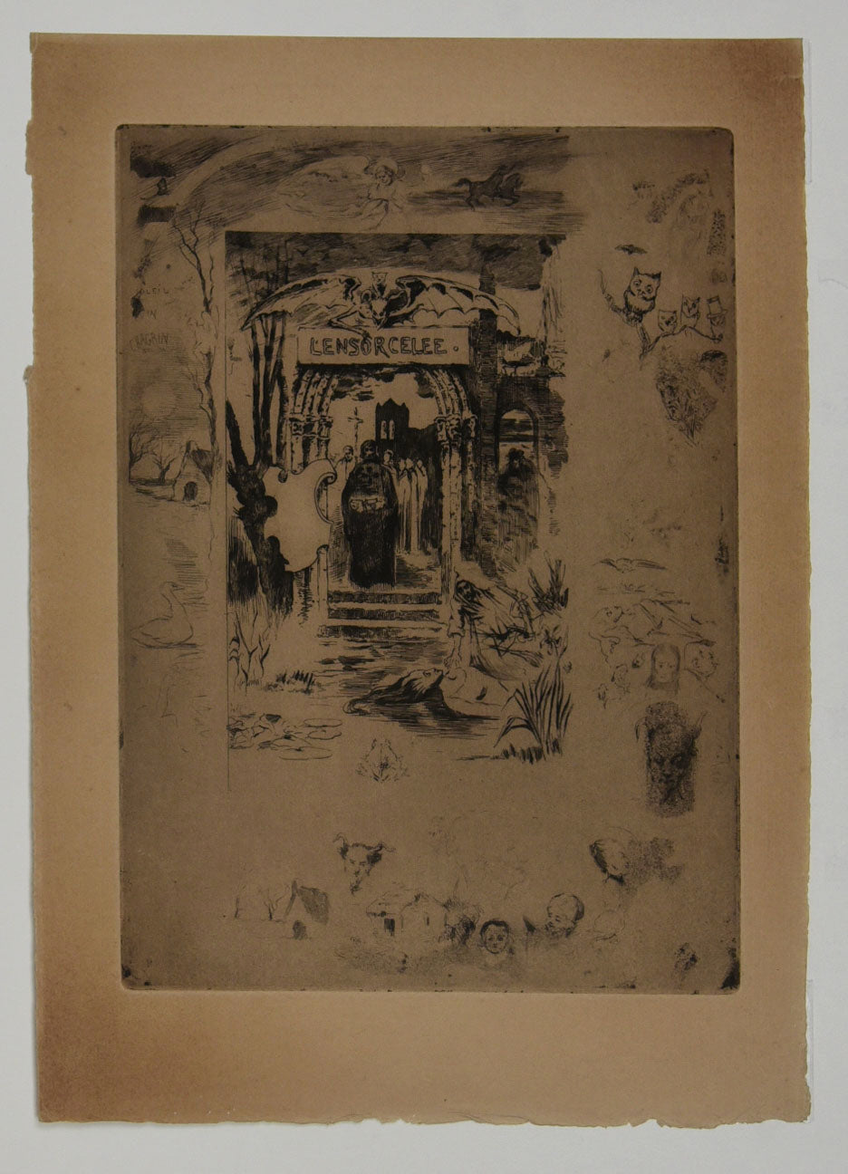 Idée du premier frontispice pour L’Ensorcelée, de Barbey d’Aurevilly. 