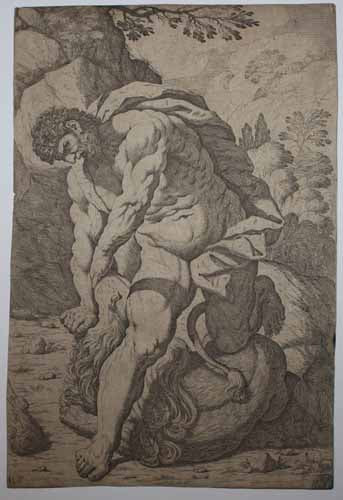 Hercule déchirant le lion de Némée. 