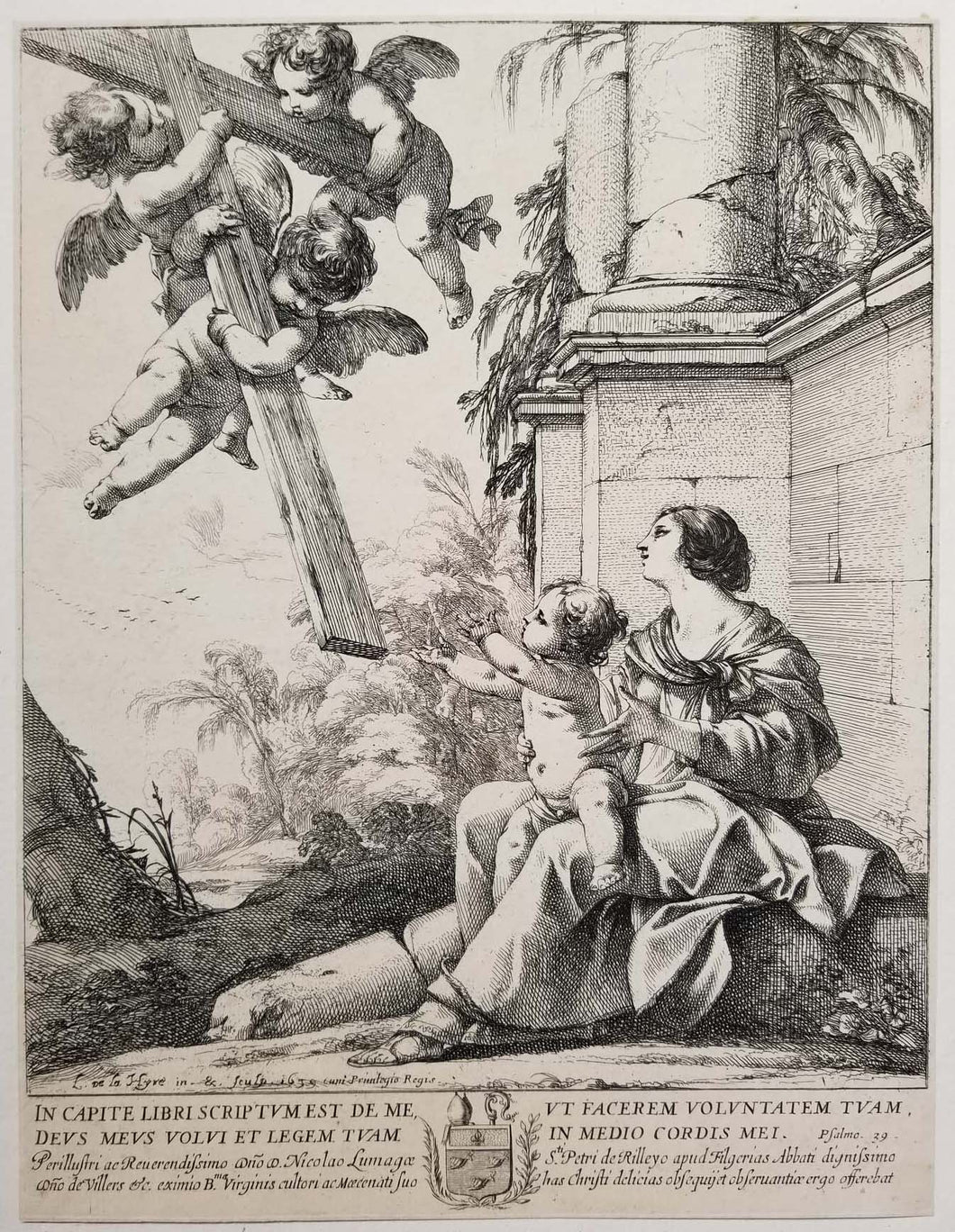 La Vierge avec des anges qui présentent la Croix à l'Enfant.  1639.