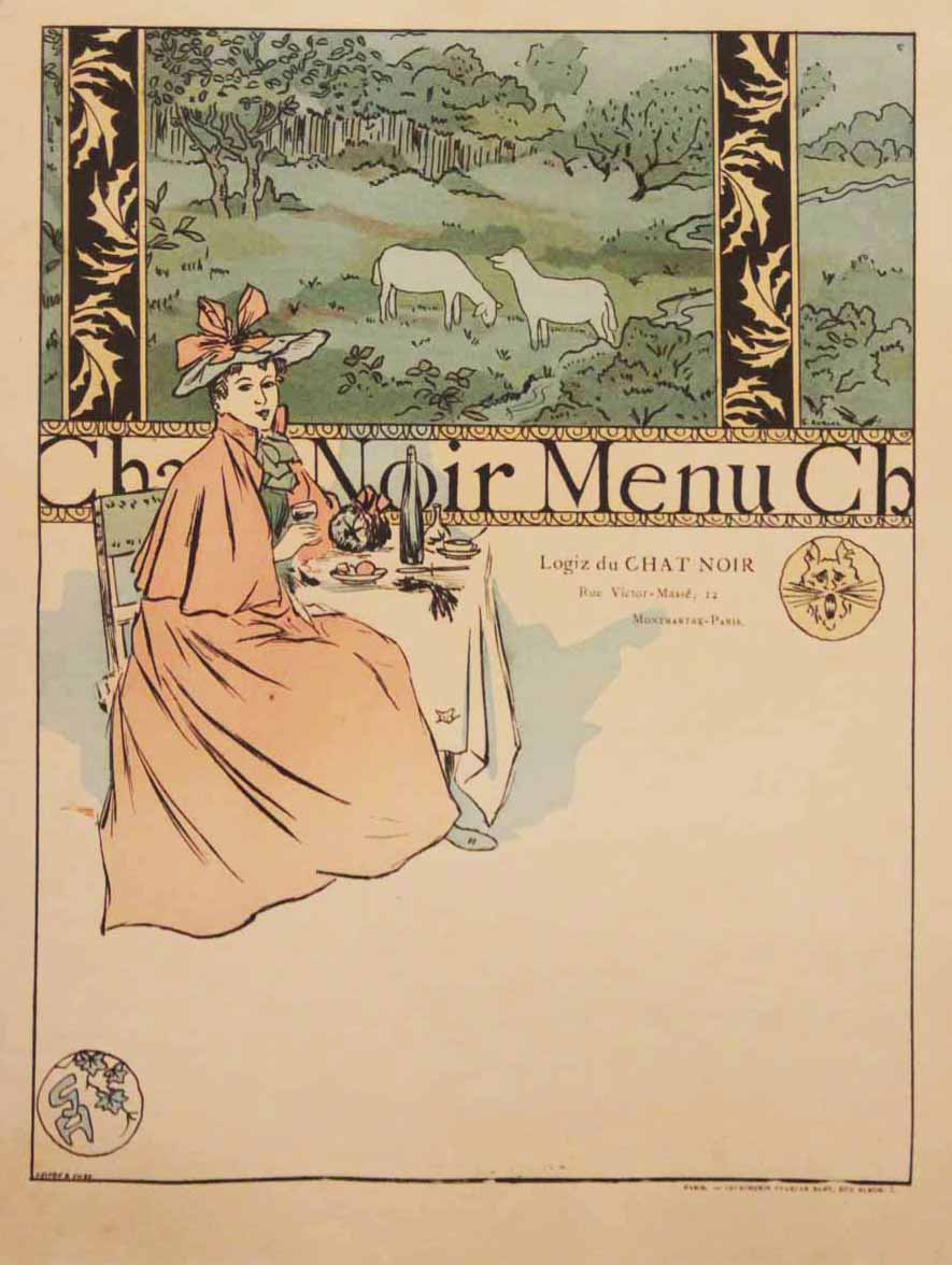 Menu pour le Chat Noir (Rue Victor-Massé, 12, Montmartre, Paris).  1895.