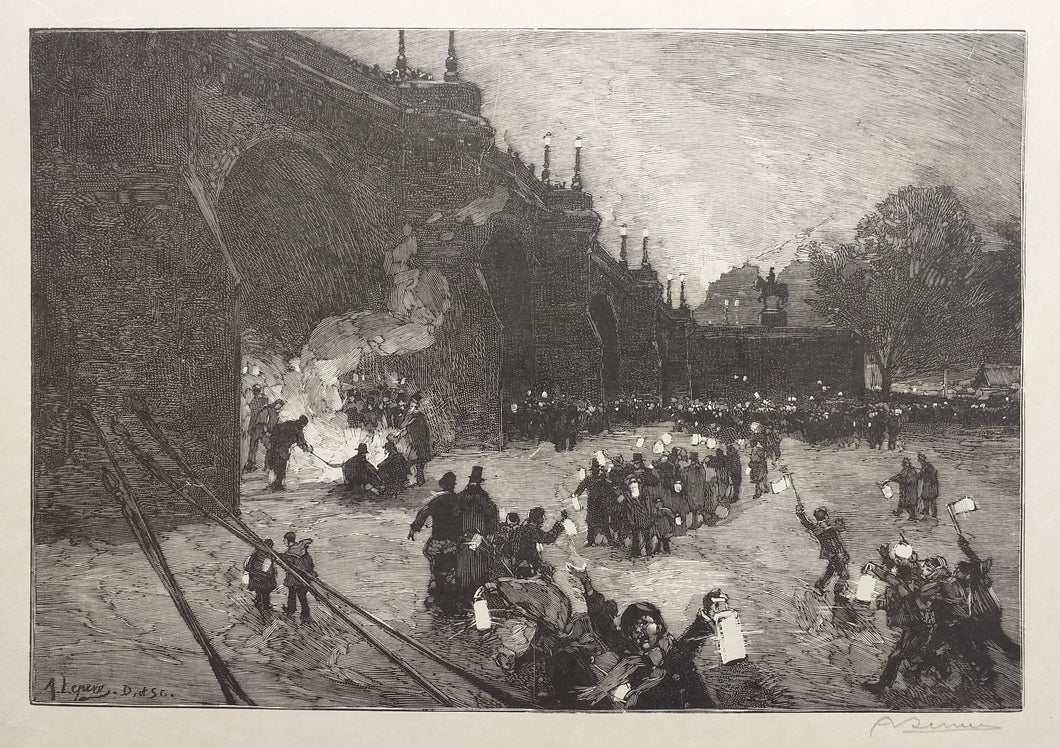 Le réveillon sur la glace au Pont-Neuf. Paris sous la neige.  1880.