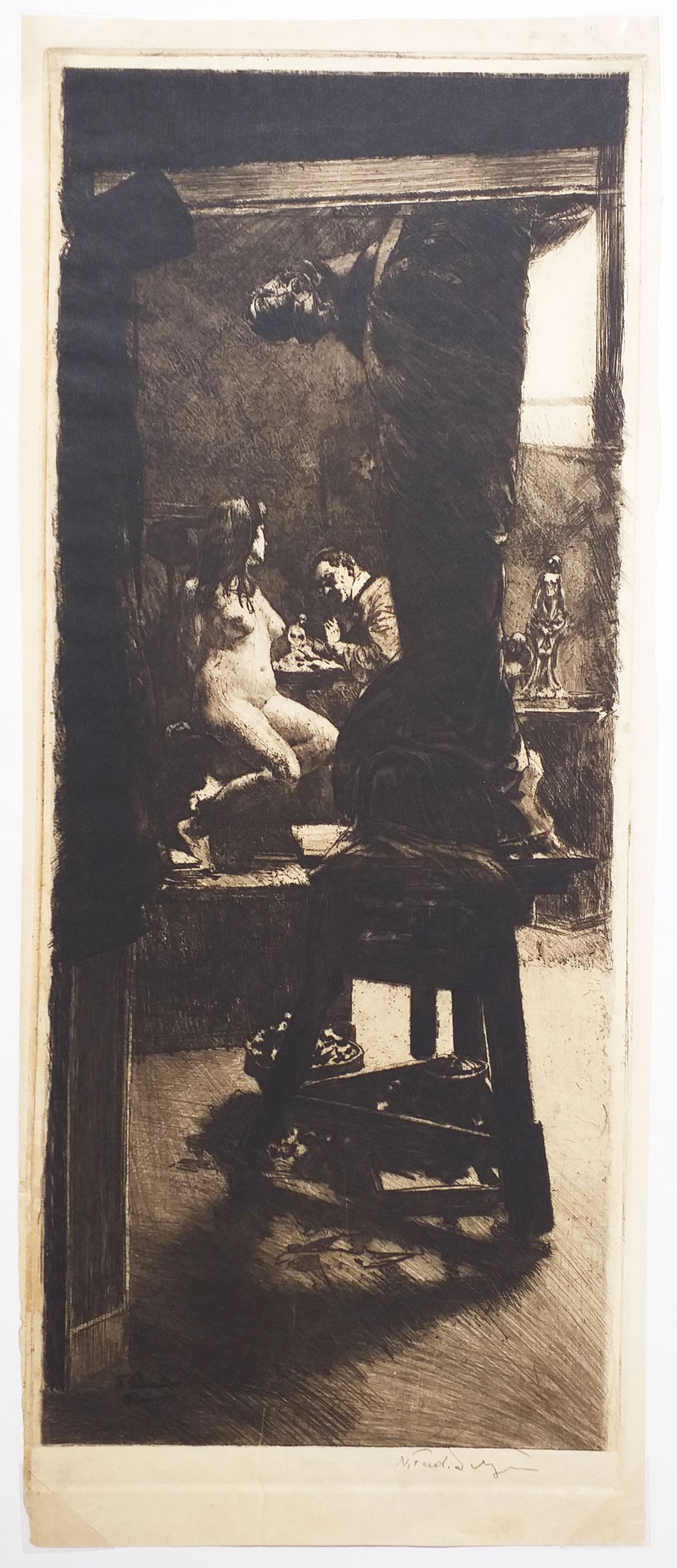 L'atelier du sculpteur Charles Korschann à Paris.  1900.