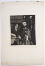 Charger l&#39;image dans la galerie, [Portrait d&#39;homme et de jeune fille dans un cabinet de travail, un homme barbu de profil et un squelette dans le fond].  1874.
