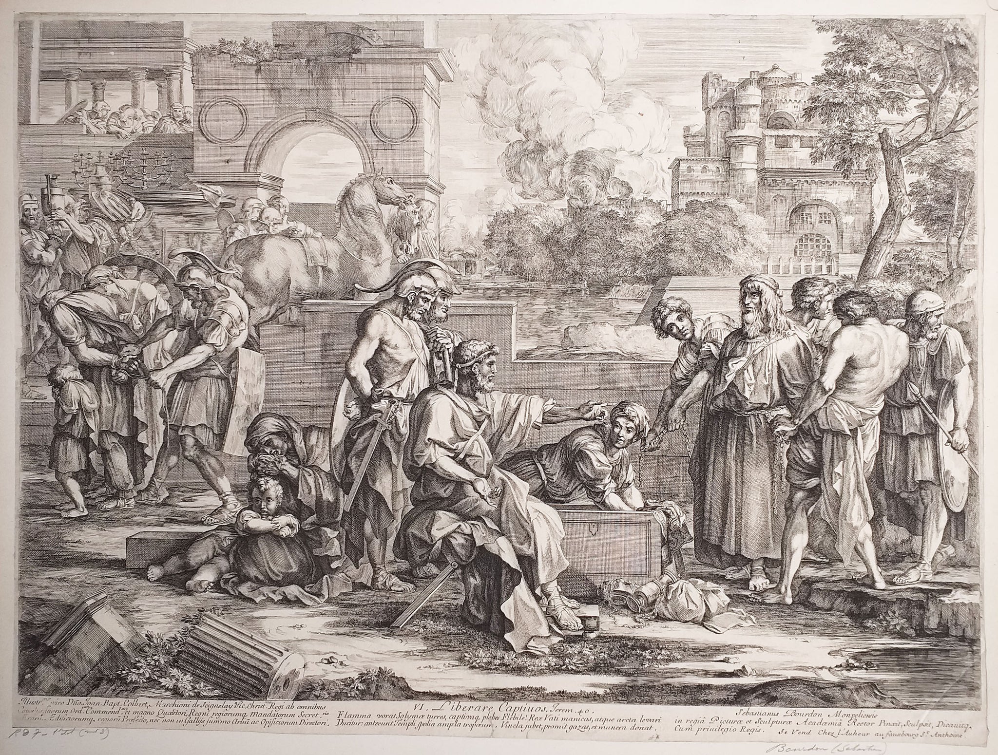 Liberare captivos. Les Œuvres de Miséricordes: Nabuzardan faisant ôter les chaînes à Jérémie.