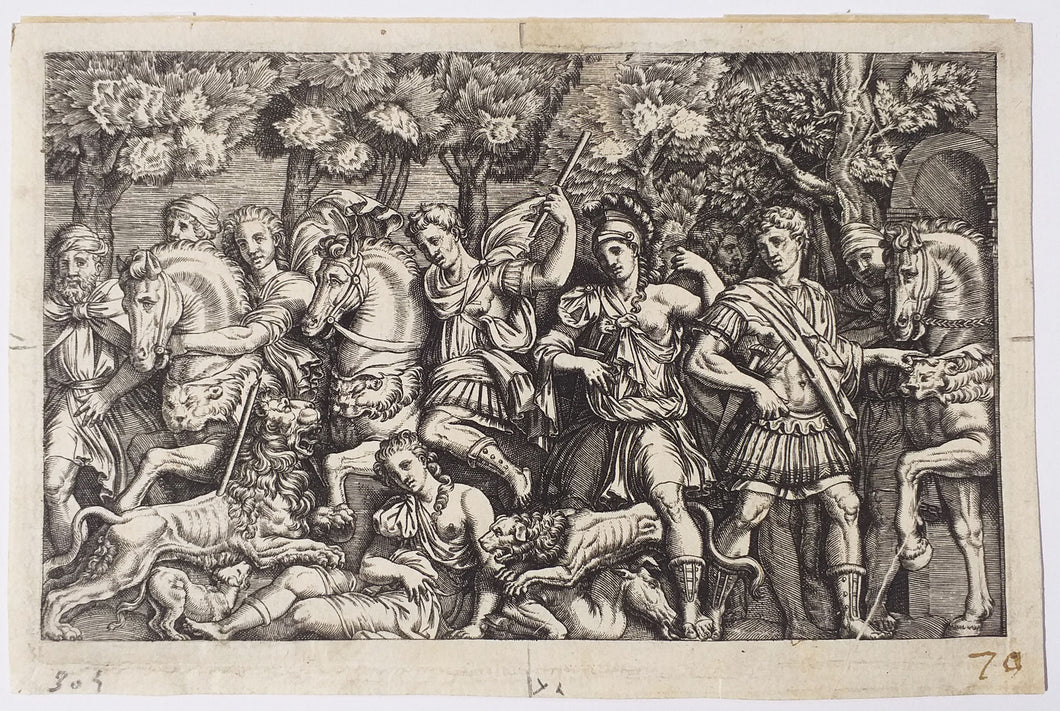 Chasse aux lions, d’après l’antique.  c.1570.