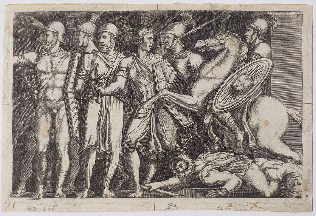 Trajan combattant contre les Daces, d’après un bas-relief.  c.1563-1573.