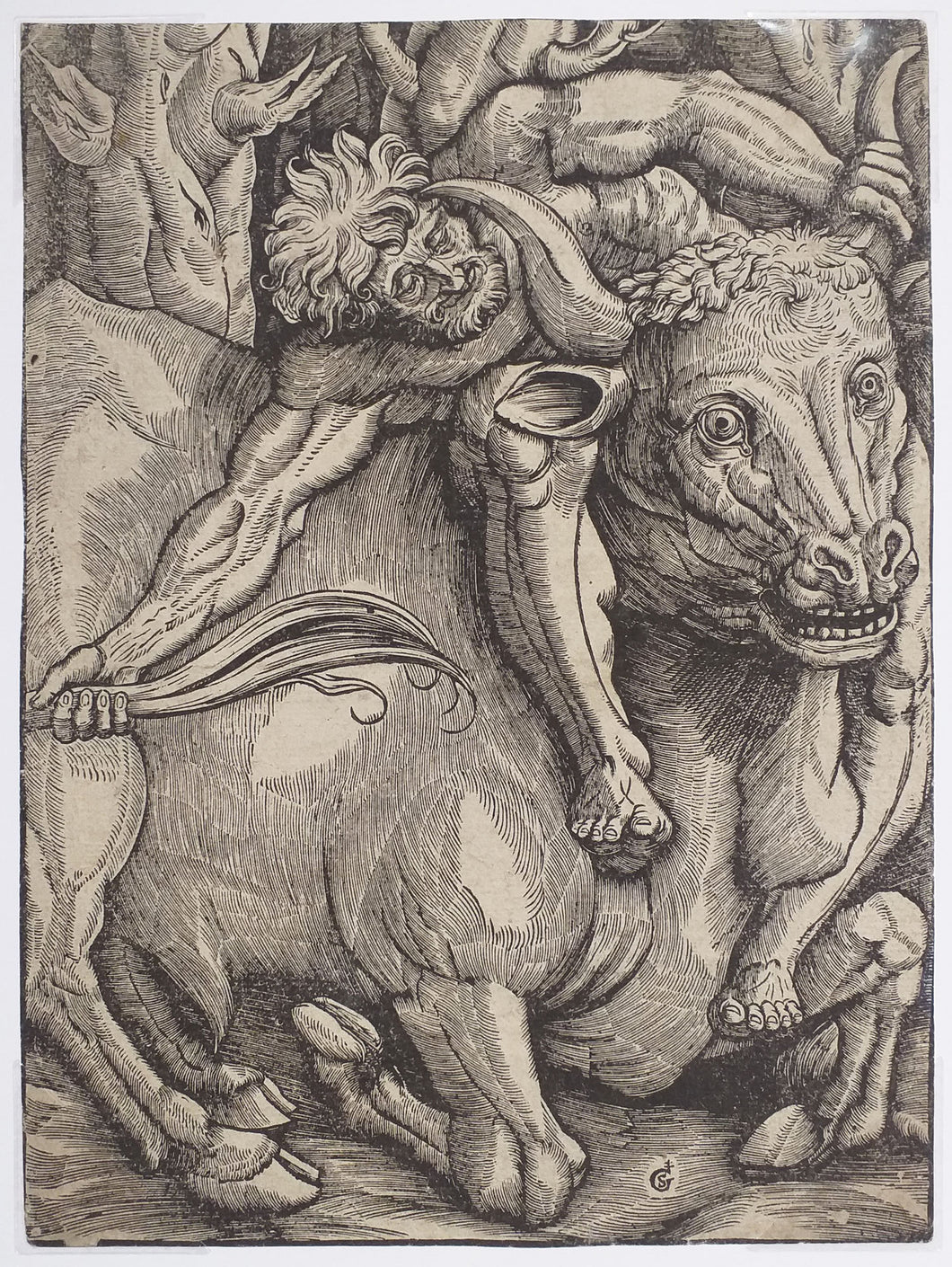 Hercule luttant contre Achelous sous les traits d'un taureau. c.1528.