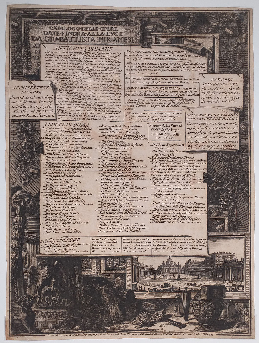 Catalogo delle Opere date finora alla luce da Giovanni Piranesi. c.1761.