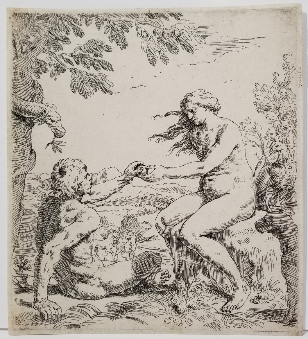 Adam et Eve tenant la pomme.  Vers 1639.
