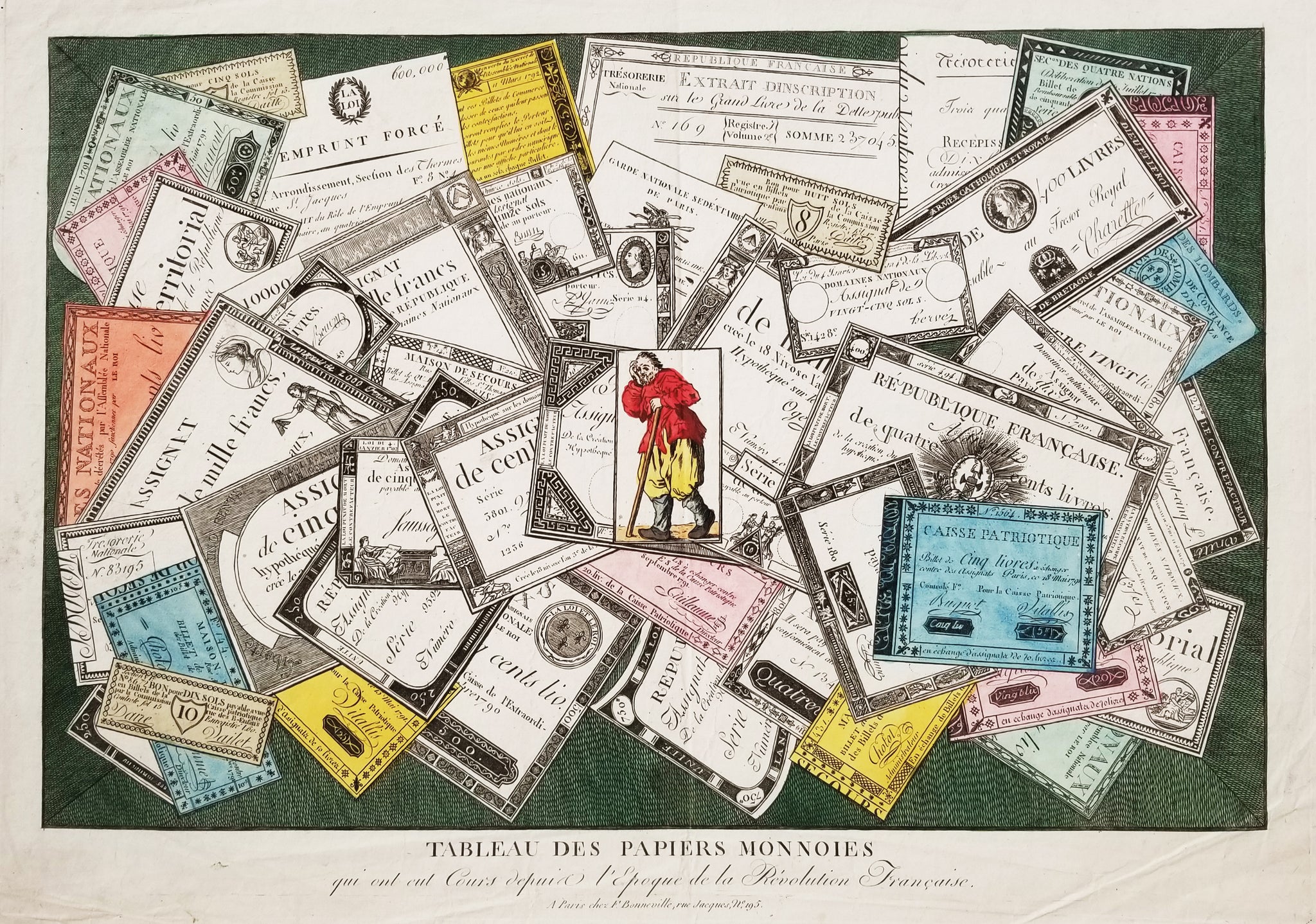Tableau des papiers Monnoies qui ont eut Cours depuis l'Époque de la Révolution Française.  c.1797.