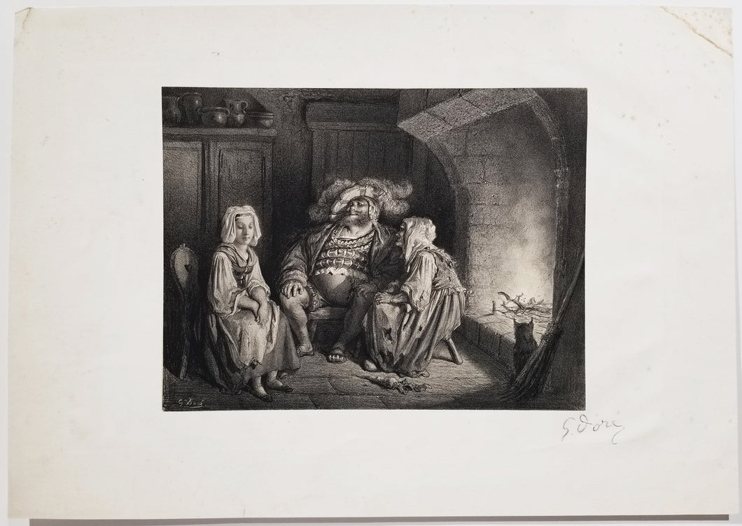 [Un aristocrate devant l'âtre de deux sorcières.] Vers 1860.