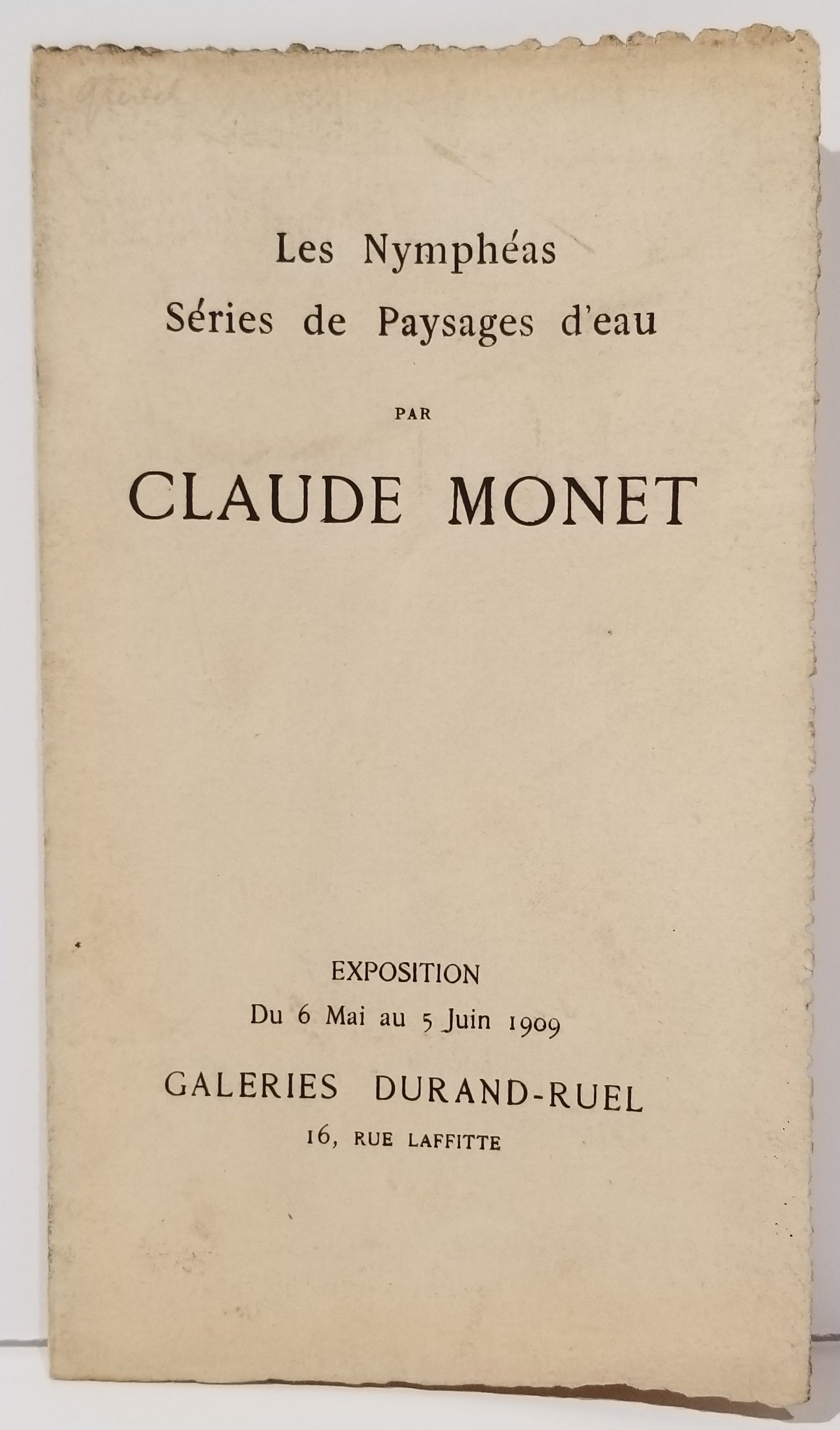 [Livret d'exposition des Galeries Durand-Ruel]. Les Nymphéas. Série de Paysages d'eau, par Claude Monet. 1909.
