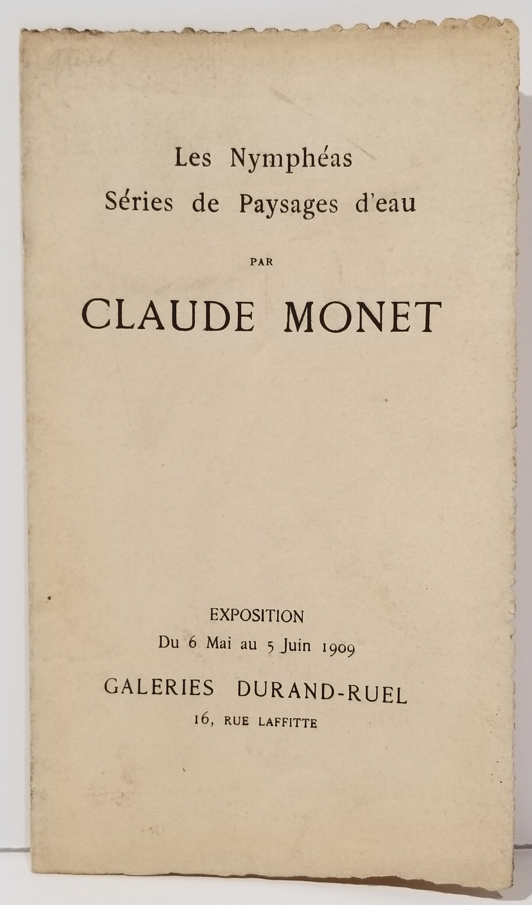 [Livret d'exposition des Galeries Durand-Ruel]. Les Nymphéas. Série de Paysages d'eau, par Claude Monet. 1909.