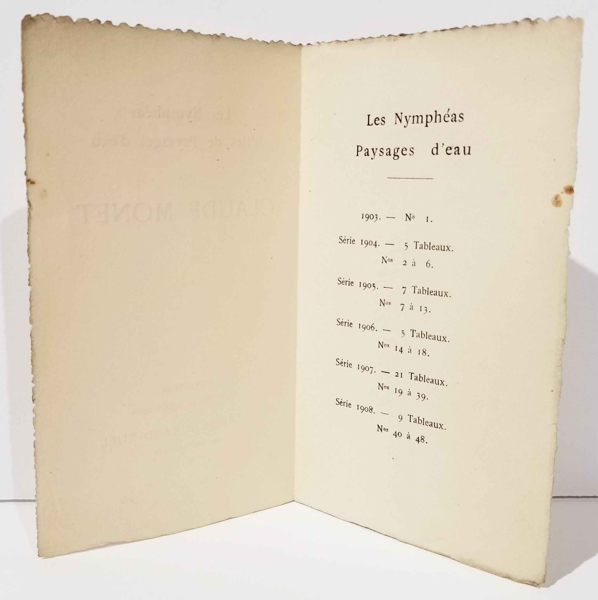 [Livret d'exposition des Galeries Durand-Ruel]. Les Nymphéas. Série de Paysages d'eau, par Claude Monet. 1909.