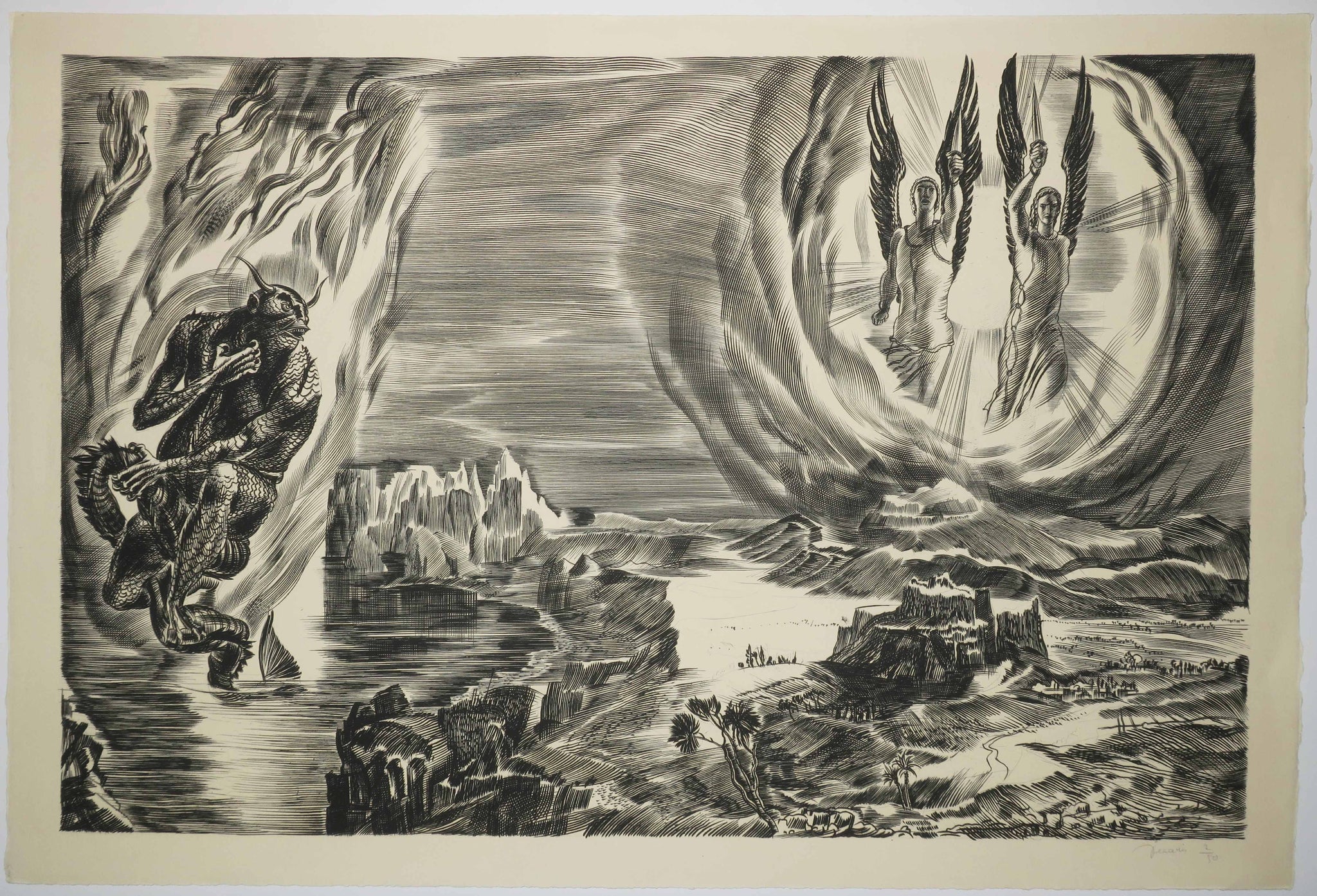 [Anges et démon dans un paysage].