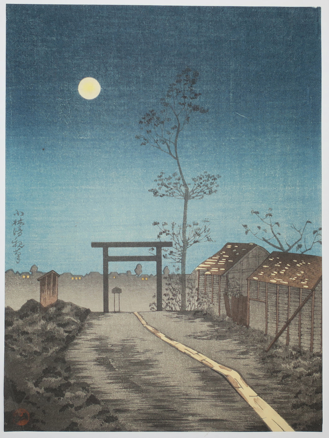 Le sanctuaire Taro Inari dans les rizières d'Asakusa durant la pleine lune.   c.1930.