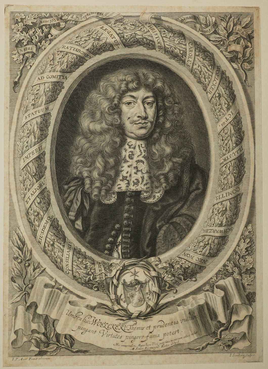 Portrait de Christopher Carl Woelcker, dans un ovale en feuille de chêne. c.1680.