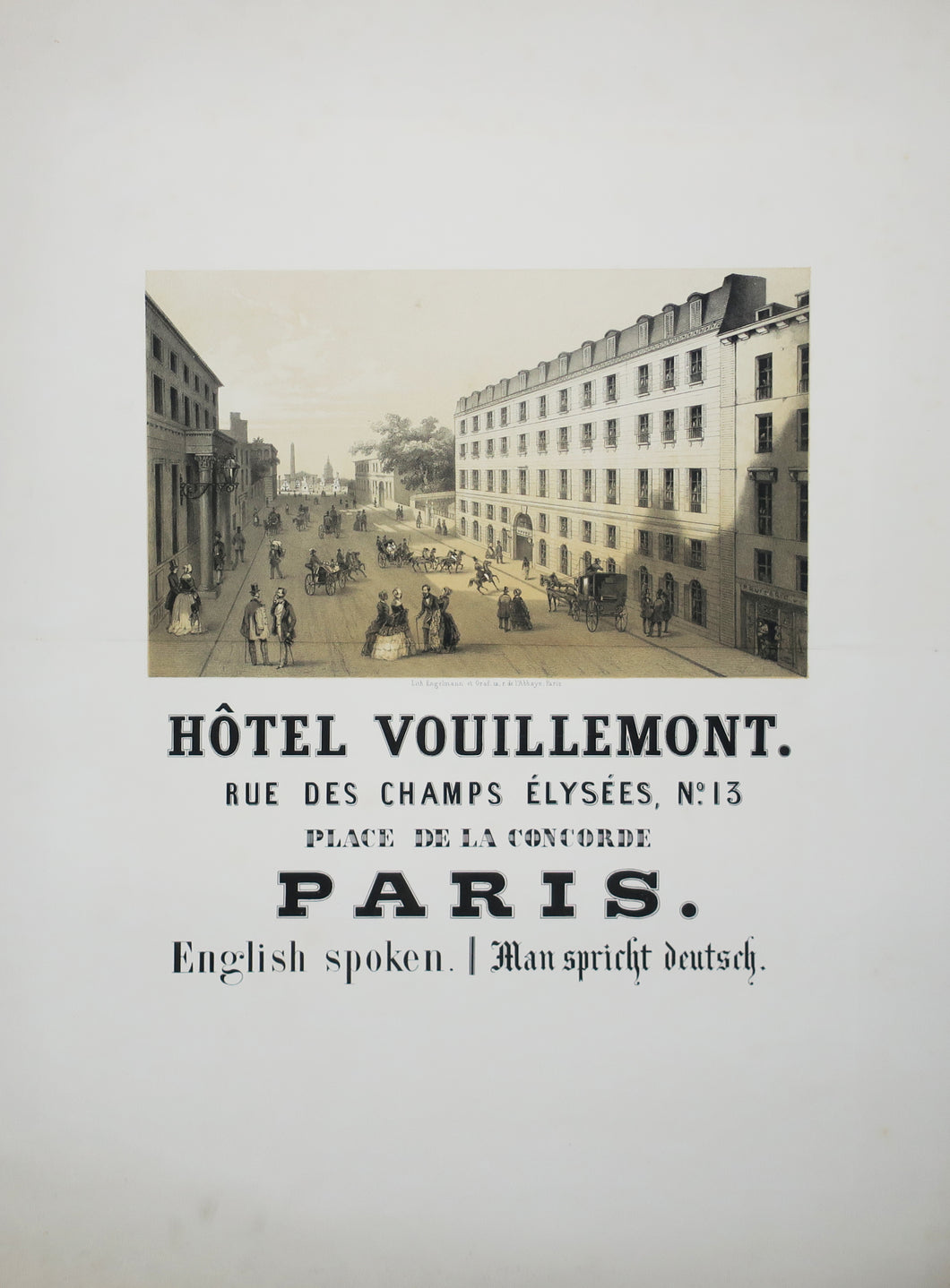 Hôtel Vouillemont. Rue des Champs Elysées, n°13 - Place de la Concorde, Paris.  Avant 1865.