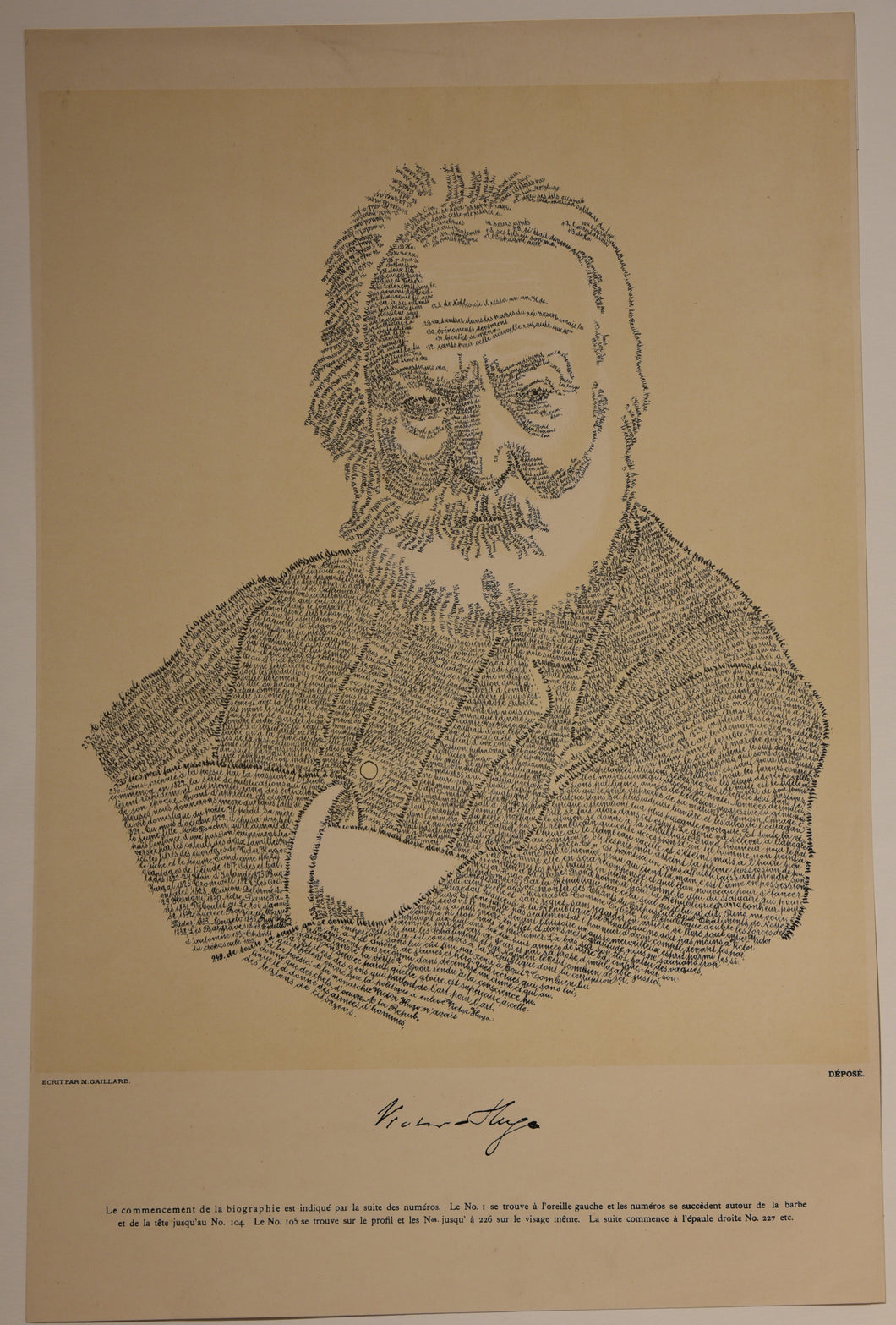 Portrait calligramme de Victor Hugo. Fin XIXème.