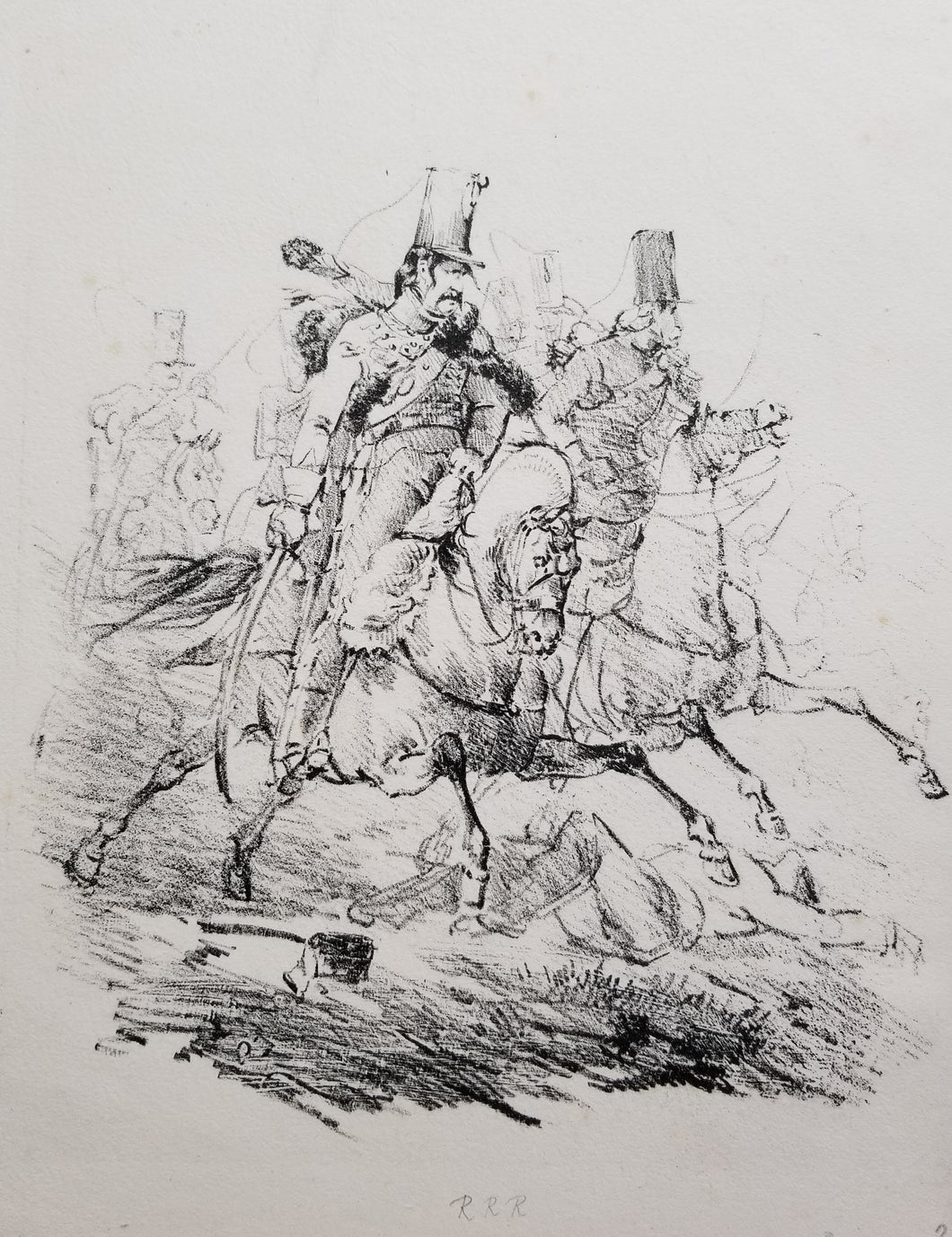 Deux hussards au galop, le sabre à la main. 1817-1818.
